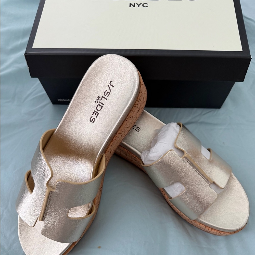 J Slides Metallic Sandals